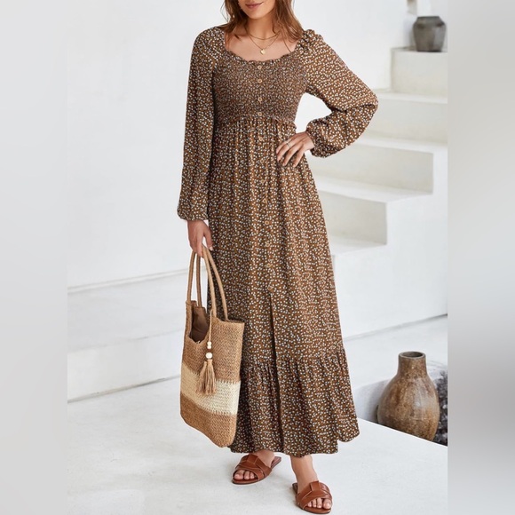 Dokotoo Dresses & Skirts - NWT Boho Floral Brown Long Sleeve Dress